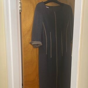 A Beautiful Basler Dress in Grey with Tan and Grey accents.